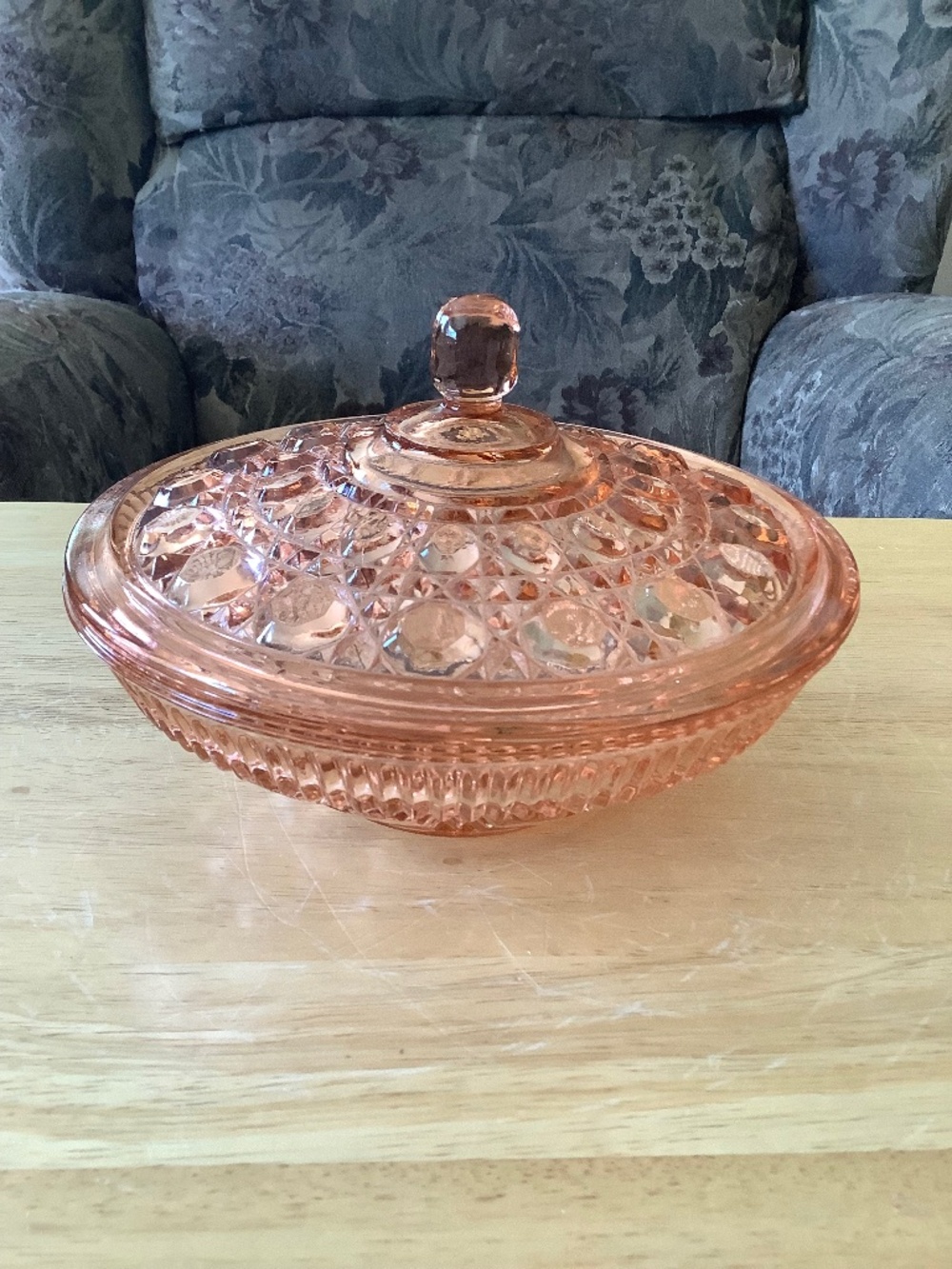 Vintage Pink Indiana Depression Glass CANDY DISH w/Lid Diamond Pattern USA